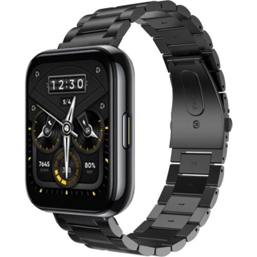 Solid Stainless Steel Watchband For Realme Watch 2 / 2 Pro Replacement Metal Strap 22mm Bracelet Watch Chain Silver Black
