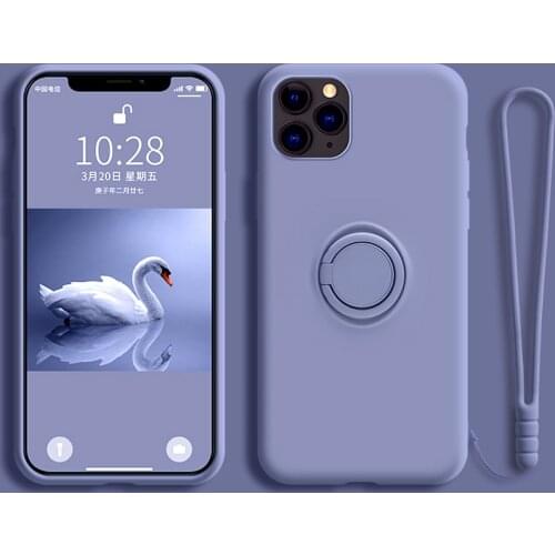 Luxury Liquid Silicone Case For iPhone 12 11 Pro Max XS XR X R 7 8 6 S 6S Plus iPhone12 Phone Soft Covers With Ring Holder Stand