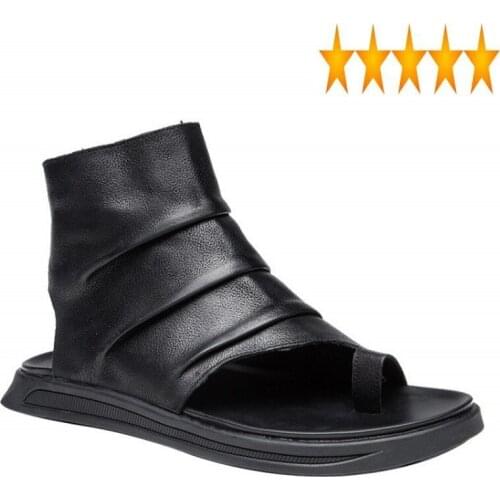 Men Summer High-Top Flat Street 100% Genuine Leather Casual Sandals Beach Shoes Breathable Rome Gladiator Sandalias
