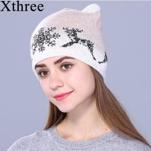 Xthree Cashmere Hat Winter Hat for Women Autumn Childrens Cap Wool Knitted Hat for Girl beanies hat for girl cute cat hat