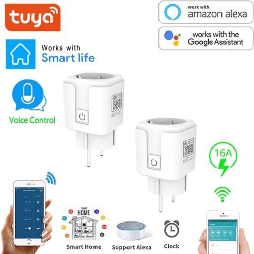 Tuya WiFi EU Smart Plug 16A 100-240V Adapter Wireless Remote Voice Control Power Monitor Timer Socket For Google Home Alexa