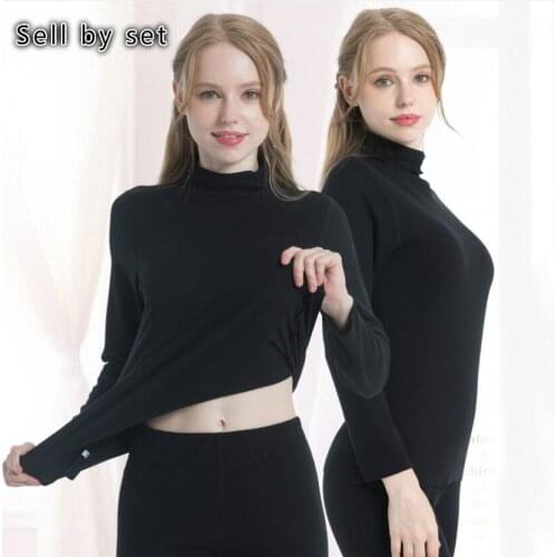 Thermal Underwear Turtleneck Winter Womens Clothing Suit Fever Grinding Long Johns Warm Shirt Heated Thermo Underwear Black Top