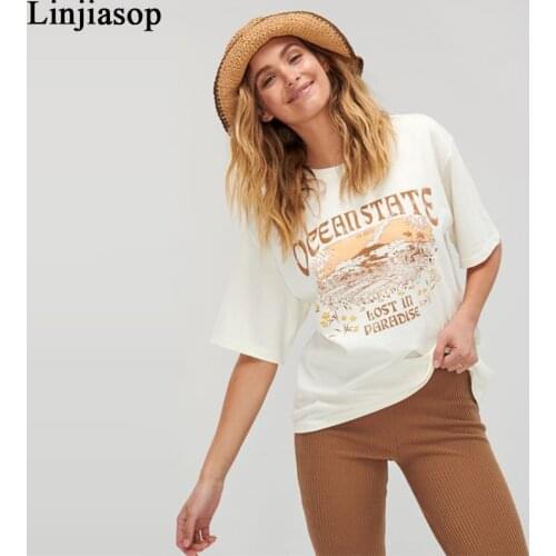 Throwback Tee White Spring Summer Women Featuring Screen Printed Oversized Loose Relaxed Fit Crew Neckline Vintage Tshirt