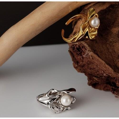 Silvology Sterling 925 Silver Irregular Pearl Rings Japan Korea Texture Thick Temperament Rings for Women Light Luxury Jewelry