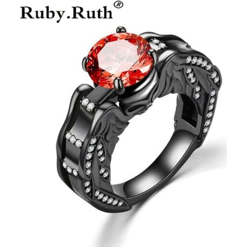 Skull Ring Red crystal Zircon Black Womens Wedding Ring Punk Jewelry