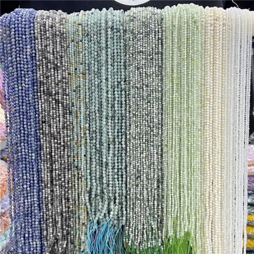 3mm 4mm Natural Faceted Sunstone Labradorite Jaspers Agates Lapis lazuli Amazonite Stone Beads For DIY Jewelry Making Bracelet