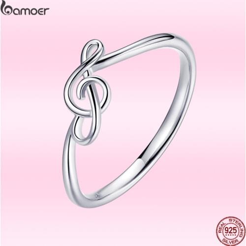 Bamoer 2021 Hot Sale Genuine 925 Sterling Silver Creative Note Ms Rings Trendy Valentine Day Jewelry Gift for Girlfriend GXR727