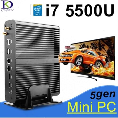 Broadwell Fanless Mini PC Intel Core i7 5500u/i7 4500U Windows10 i7 Mini-ITX Desktop Computer HD5500 HTPC TV Box HD 4K 300M Wifi