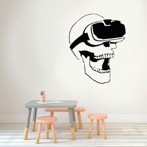 Skull VR Headset Virtual Reality Gamer Video Game Removable Art Mural Gamer Art Decals Wall Vinyl FY-43