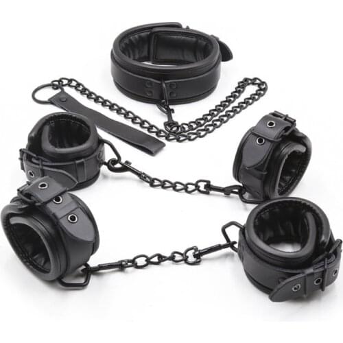 Black Soft Leather Rope Sleeve Strap Handcuffs Foot Bandage Sets SM Guiding Products Sex Toys Flirting Tools Shackles constraint