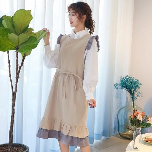 Apron Japanese style retro forest studio lotus leaf lace skirt female princess fashion household cotton shop overalls