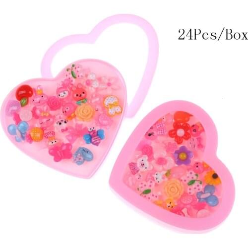 24pcs/set Mix Animals Rabbit Flower Heart Baby Kids Girl Childrens Cartoon Rings With Display Box For Christmas Gift Craft Toy