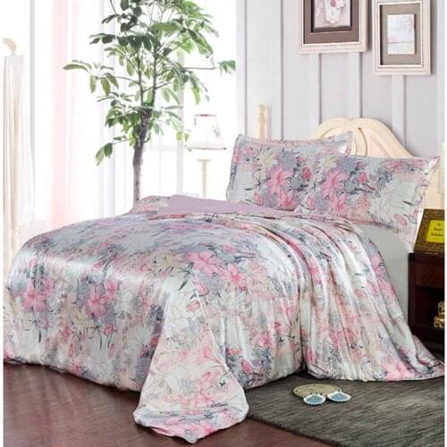 New 100% Mulberry Charmeuse Silk Bedding Set 3PCS Silk Duvet Cover Pillowcase Floral Silk Duvet Cover Multi Sets Size Multicolor