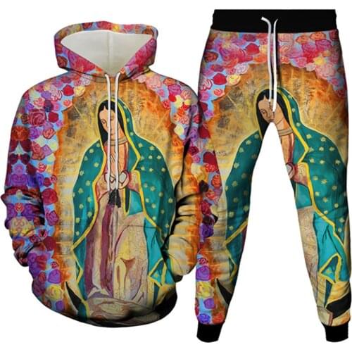 Statue Of Liberty Our Lady Of Guadalupe Virgin Mary Print Sets Clothes Men 2pc Hoodie+Trousers Women Casual Tracksuit Size S-6XL