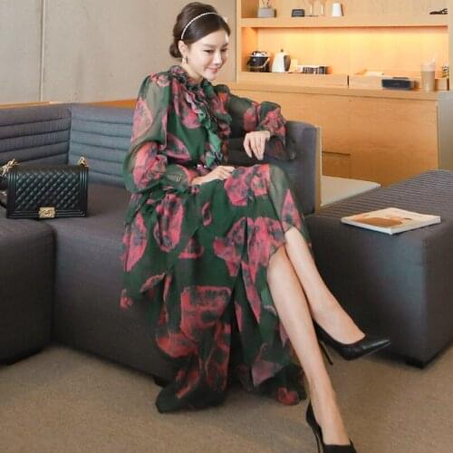 Summer Dresses Print Chiffon Bandage Bodycon Women Dress Vintage Elegant Sexy Party Bow Korean Ball Gown Long Clothes Sundress