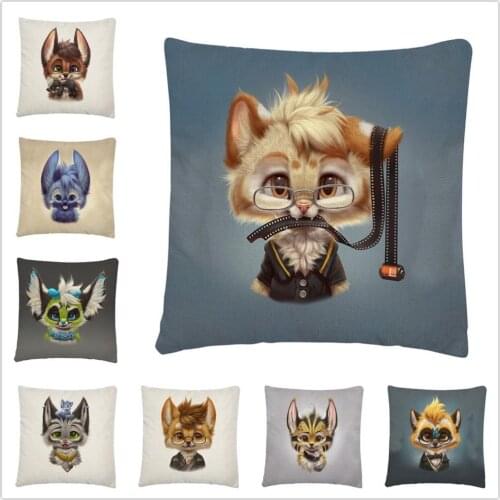 Fox/Leopard/Raccoon COS Human Pattern Linen Cushion Cover Pillow Case for Home Sofa Car Decor Pillowcase45X45cm