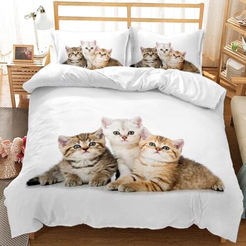 Animal Pet Cat Kitty Duvet Cover for Kids White Kawaii Bedding Set Queen King Size Quilts for Double Bed Child Comforter Sets