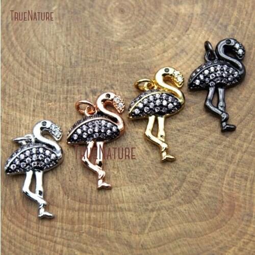 Multi Color Micro Pave CZ Clear Zirconia Animal Flamingo Shape Copper Pendant Pave Zircon Charm Necklace In 19*12 mm PM10325