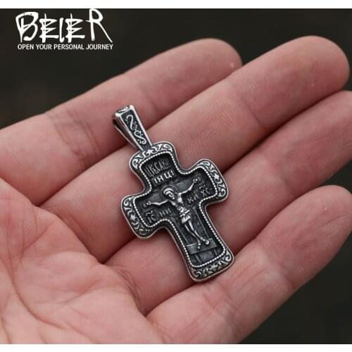 Beier Stainless Steel Pendant Crucifix Catholic Religious Cross Religious Christian Men Necklace Jewelry LLLHP188P