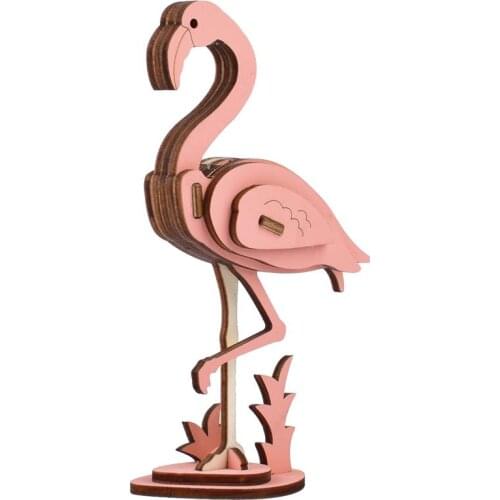 Assembly Kit DIY 3D Wooden Toys Animal Flamingo Model Puzzle Mini Wooden Models Toys For Children Kids Handcraft Accessories