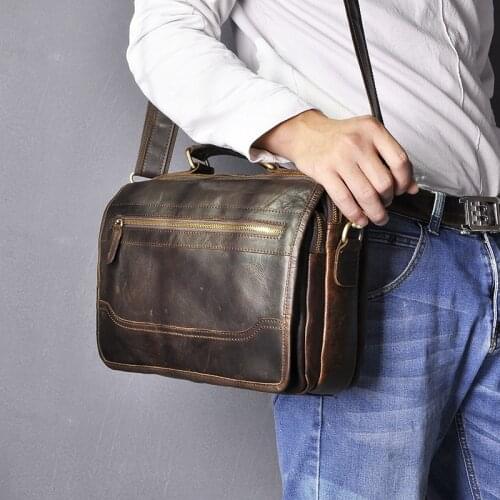 Original Leather Male Casual Tote Messenger bag Satchel Design Crossbody One Shoulder bag School College Book Bag For Men 648-d