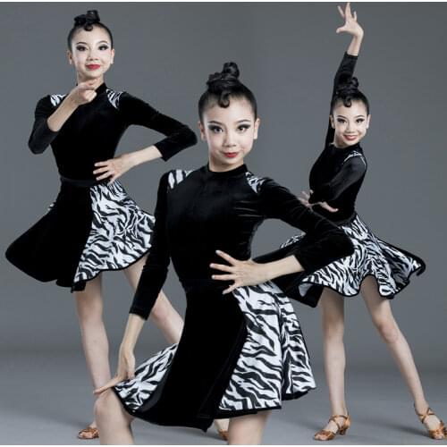 New Girls Latin Dance dress Children Exercise Clothing Long Sleeve Split tops skirts suit Competition Performance Clothing