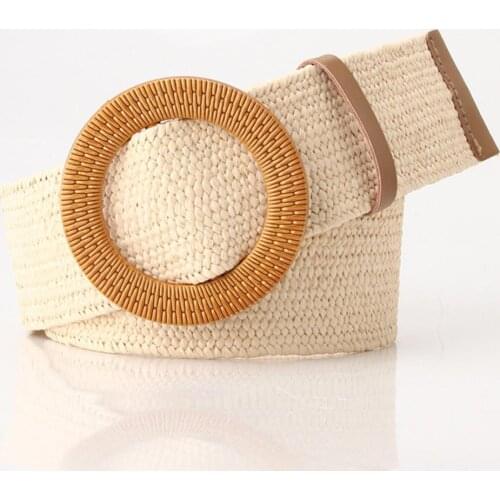Boho Women Waist Belt Weaving Straw Elastic Waist Band Pin Buckle Belt Dress Jeans Decor Elastic Pin Buckle Womens Waist Belt