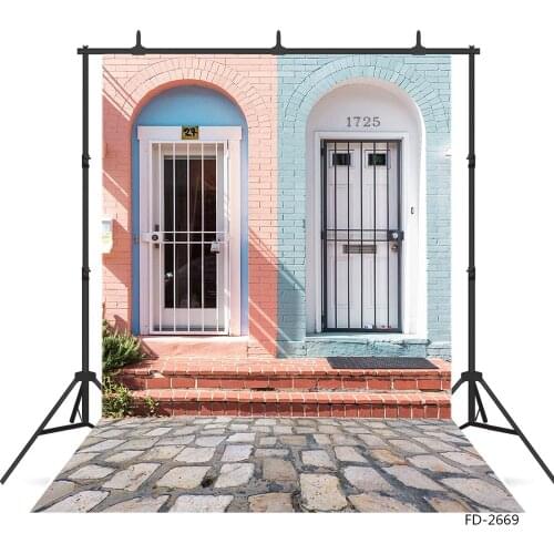 Pink Blue Brick Wall Arch Door Photography Backdrops Vinyl Background Photo Studio for Children Lovers Portrait Photophone