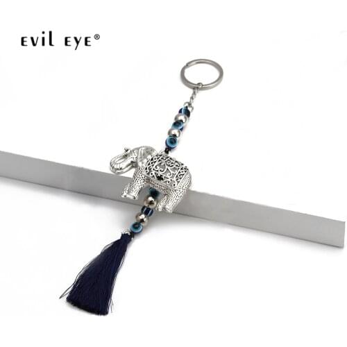 EVIL EYE Silver Color Elephant Pendant Blue Turkish Evil Eye Beads Wall Hanging Decorations for Home Living Room Car BE161