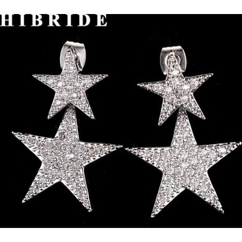HIBRIDE 2 Star Shiny Micro CZ Pave Women Stud Earring Luxury Design Women Engagment Earrings E-397
