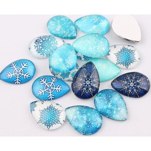 Glass Cabochon 18*25mm Mixed Snowflake Photo Water drop Cameo Cabochon Setting for Jewelry Accessories Handmade Pattern 16pcs