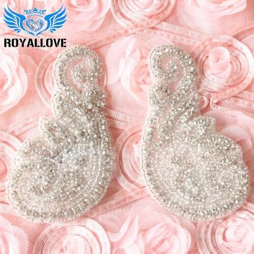 Rhinestone mirror pairs rhinestone and beaded appliques Vintage Style Crystal Applique beaded patch diamante motif 30 pairs/lot