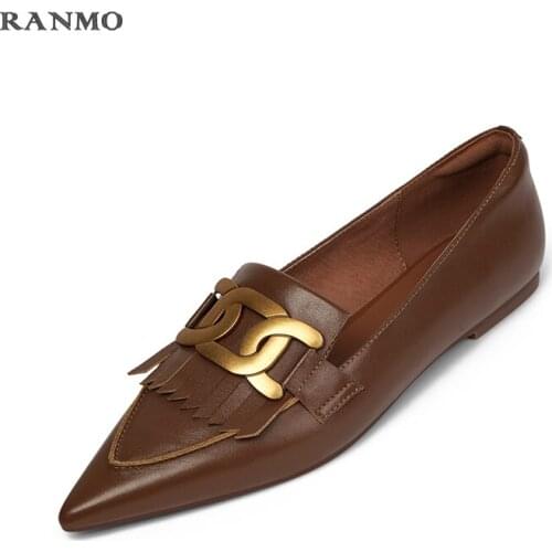 Flat Retro Single Shoes French Fringe Ladies Elegant Flats Spring Summer Casual Shoes Womens Shoes Real Cowhide Ladies Shoes