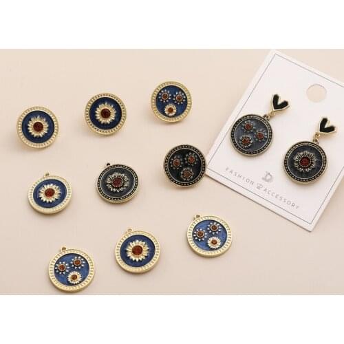 Vintage retro sunflower flower water drill round stud pendant DIY hand accessory earring accessories material