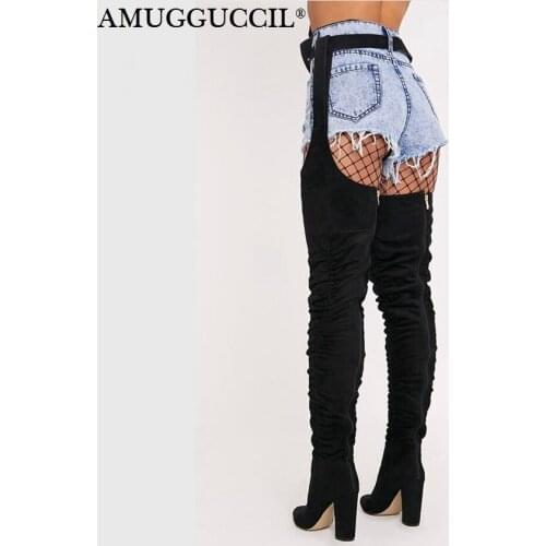 2021 New Plus Big Size 35-43 Black Pleated Fashion Sexy High Heel Over The Knee Autumn Winter Long Ladies Women Boots X1809