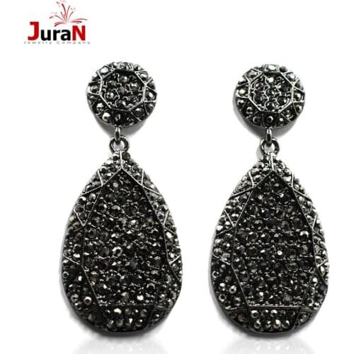 JURAN 2018 New Fashion Women Statement Big Black Crystal Stud Earrings For Wedding Fashion Rhinestone earrings for women