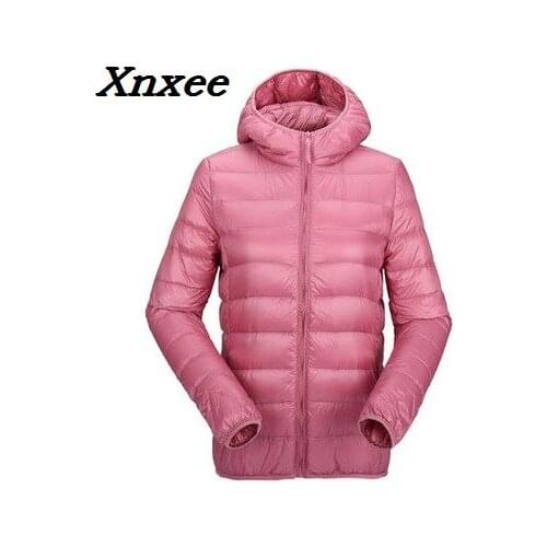 Women ultra light coat duck warm jacket hooded fall female overcoat slim solid jackets winter coat outwear parkas Xnxee