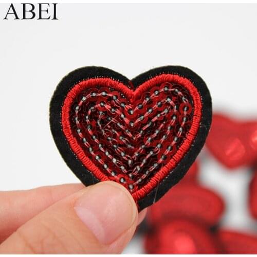 10pcs/lot Iron on Love Heart Sequined Stickers Small Lovely Red Patches Sweater Shoes Appliqued Costume Embellishment