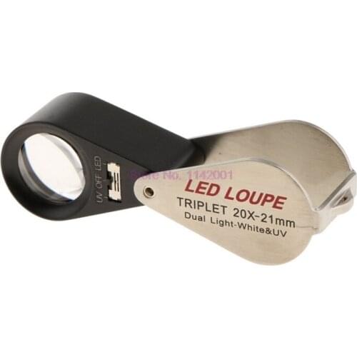 10set 20X Led Loupe Jeweler Magnifier Foldaway, Achromatic Triplet Lens With Loop Uv Led Lights Magnifying Gem Optical Tool