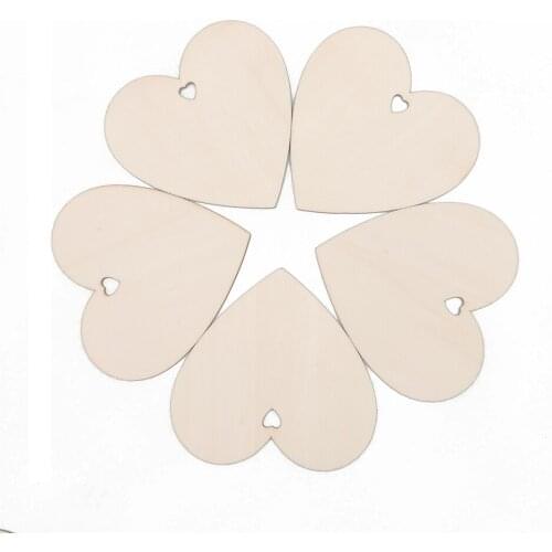 100pcs 100mm Unfinished Wooden Heart Shaped Wood Cutouts with Natural Twine for DIY Crafts Wedding Centerpieces Home Decoration