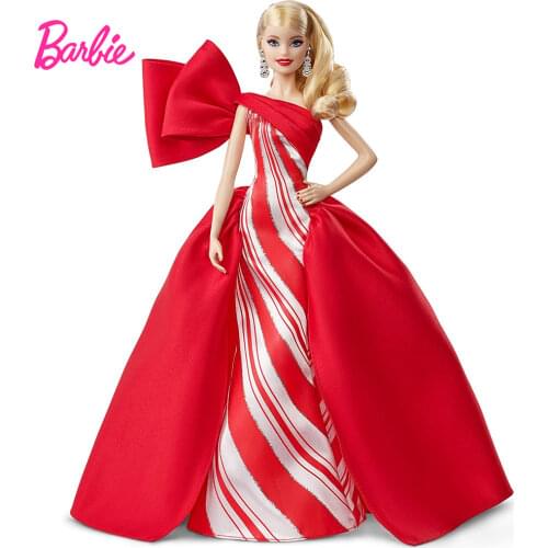 Barbie Girl Holiday Doll Blond Hair Genuine Collectors Edition Red Dress Gown Toys Presents for Kids Birthday Gift FXF01