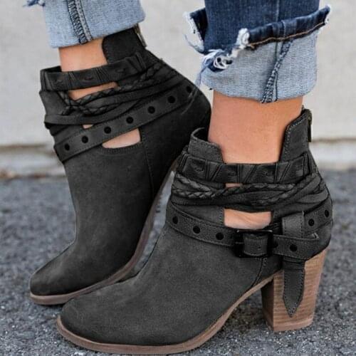 2020 winter womens boots fashion casual ladies shoes suede leather buckle shoes high heel zipper snow boots