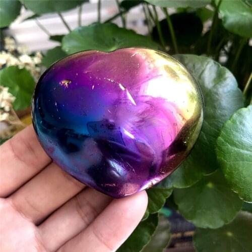 3pcs Hand Polished Pretty Rainbow Angel Aura Natural Quartz Cryatal Cute Heart Crafts For Gift Decoration