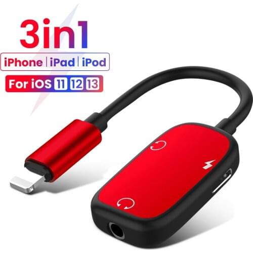 3 in 1 Audio Adapter charging Earphone Cable For iPhone XS X 7 8 plus Aux Jack headset For 8 Pin 3.5 mm To Headphone splitter