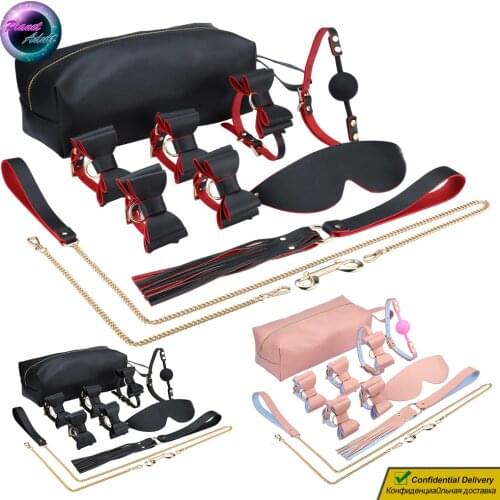 PU Leather Bowtie Theme BDSM Bandage Set Handcuffs Blindfold Shackles Whip etc. Female Male Couples Women Men Sex Toys Devices
