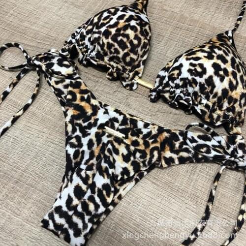 Free Shipping 2019 New Style AliExpress Hot Selling Two-Piece Leopord Pattern Printed Sexy Bikini Swimsuit Bikini