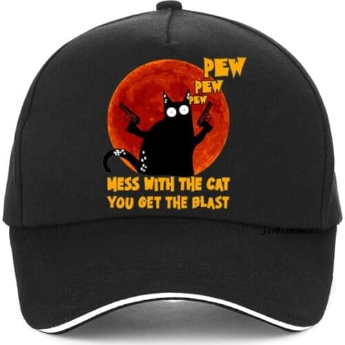 Pew Pew Madafakas Black Cat with Knife Print Funny Baseball cap Summer men women outdoor leisure adjustable snapback hats