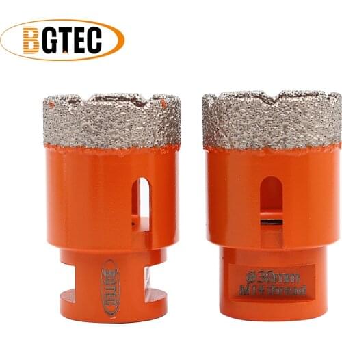 BGTEC 2pcs Diameter 38mmVaccum Brazed Diamond drilling core bits M14 Thread Drill bits granite marble ceramic hole saw