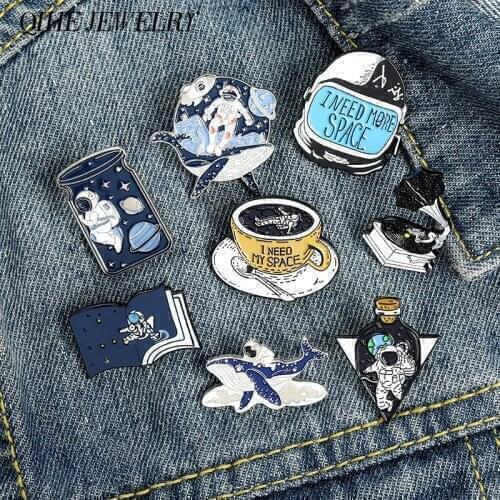 I Need My Space Pin Collection Astronaut Brooch Planet Starry Sky Galaxy Whale Lapel pin Romantic Outer Space Lover Jewelry