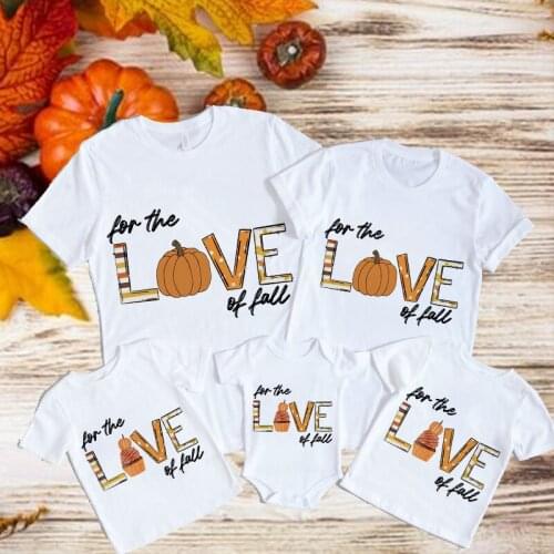 For The Love of Fall Family Matching Clothes Mother Father Daughter Son Kids T Shirt Thanksgiving Party Tshirt Tops Baby Romper